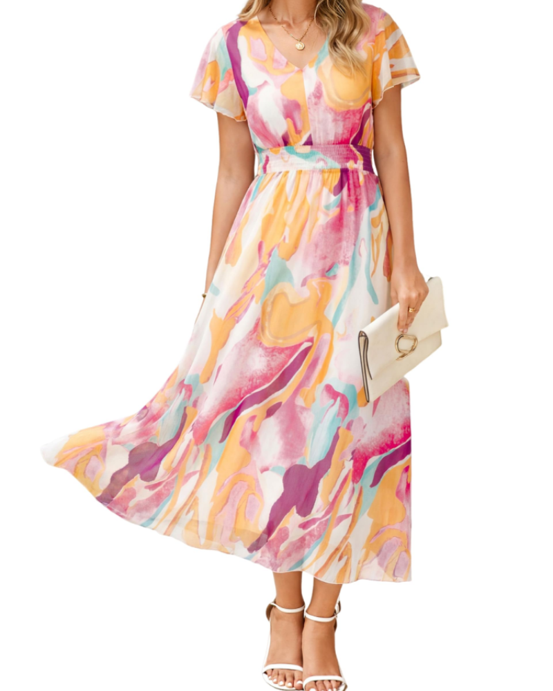 Vestido Isabella Fleurie para Mulher – Vestido Boémio Midi Longo Elegante com Decote em V
