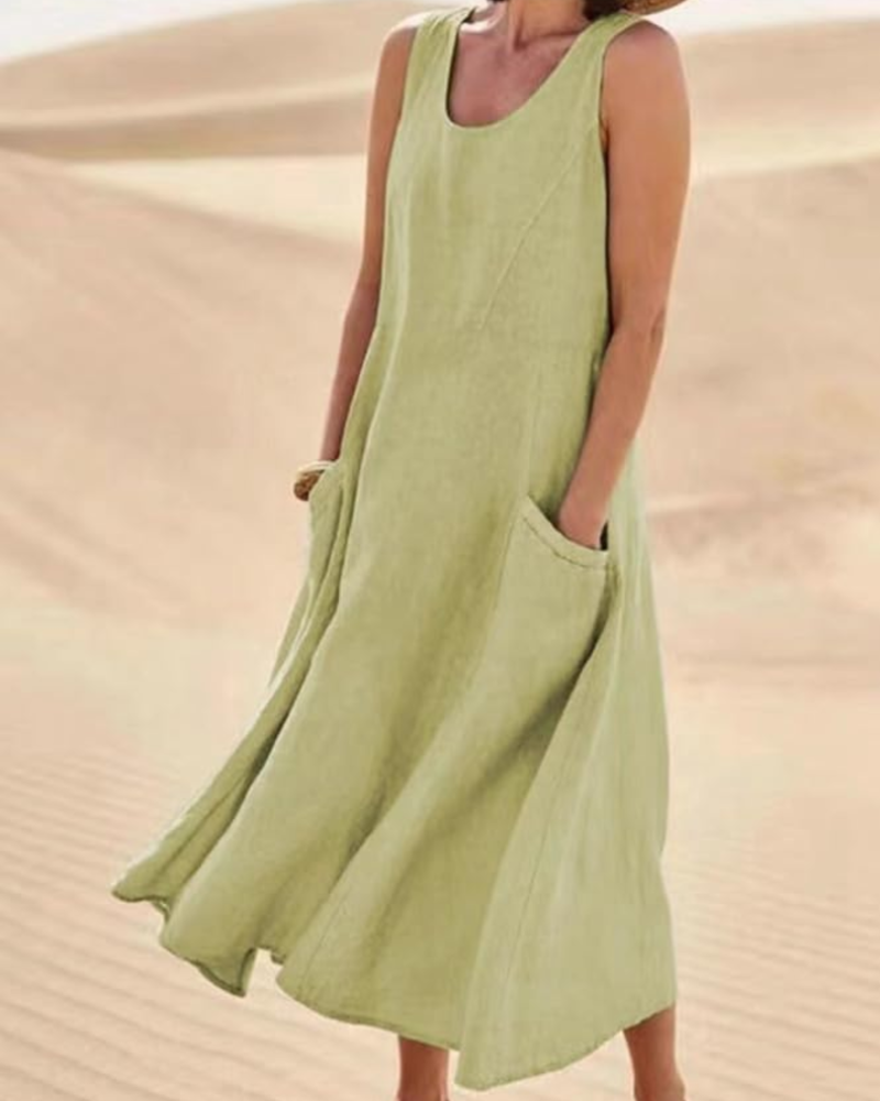 Emily Maxi šaty pro ženy – dlouhé šaty bez rukávů s kapsami, ležérní styl