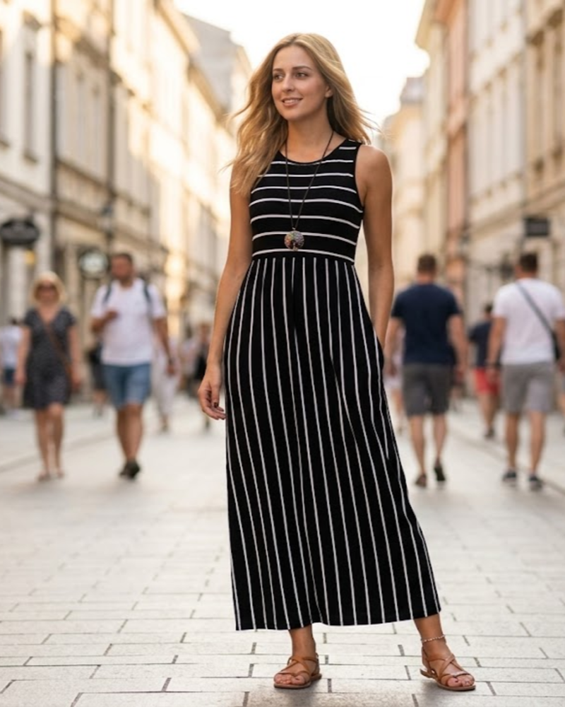 Lily Maxi-jurk Dames Zomer – Boheemse Tanktop met Elastische Taille & Zakjes