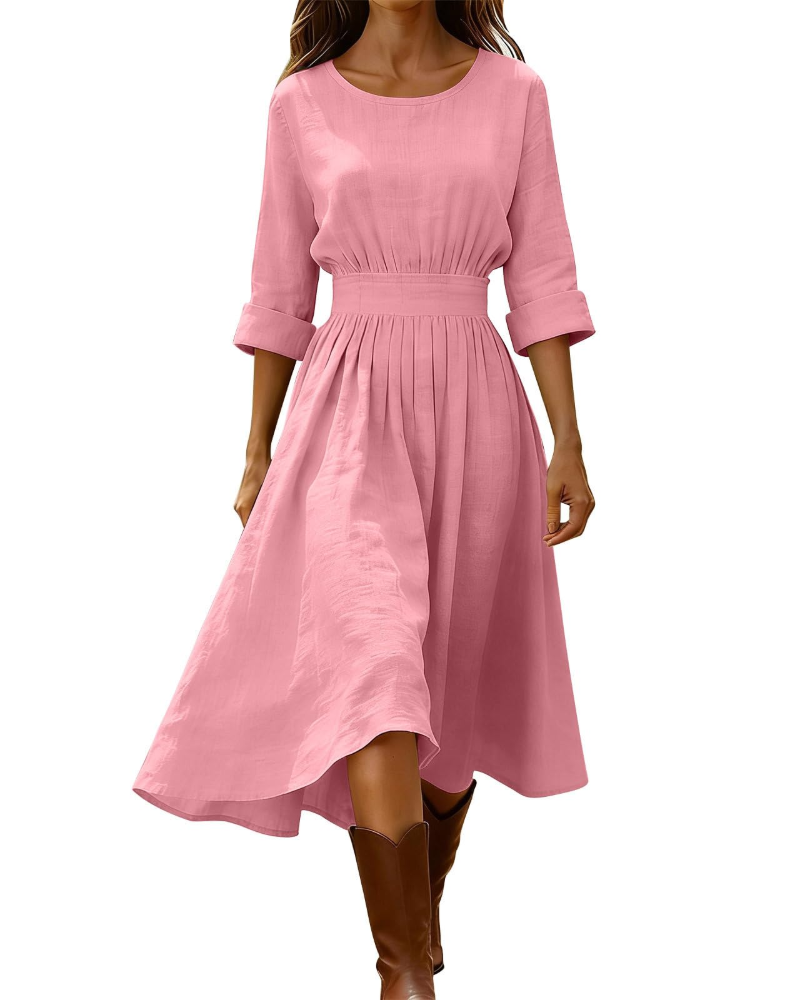 Sadie Robe Longue Femme Été – Lin Coton Col V Boutons & Poche