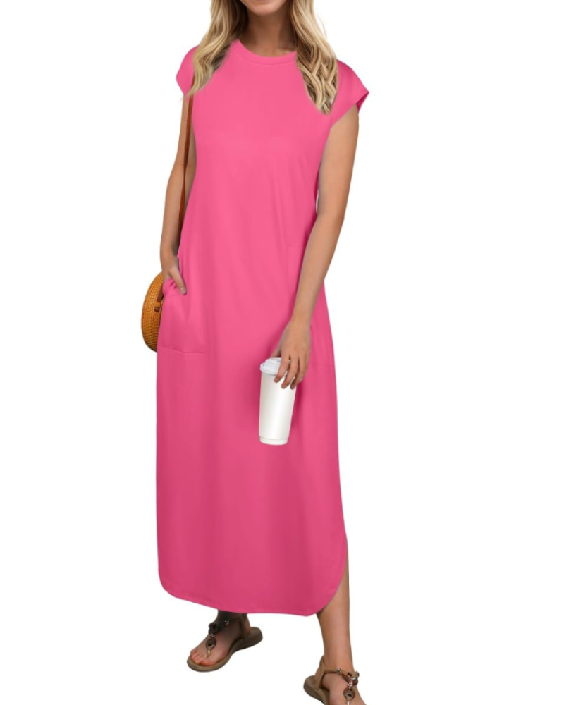 Aubrey Robe Maxi Femme Été – Sans Manches Col Rond & Poches