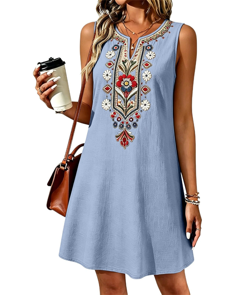 Vestido Longo Feminino de Verão Rachel – Linho Algodão Sem Mangas e com Bolsos