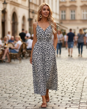 Vestito Maxi Lina Donna – Vestito Leopardo Scollo a V Spalline Vita Alta Bohemien