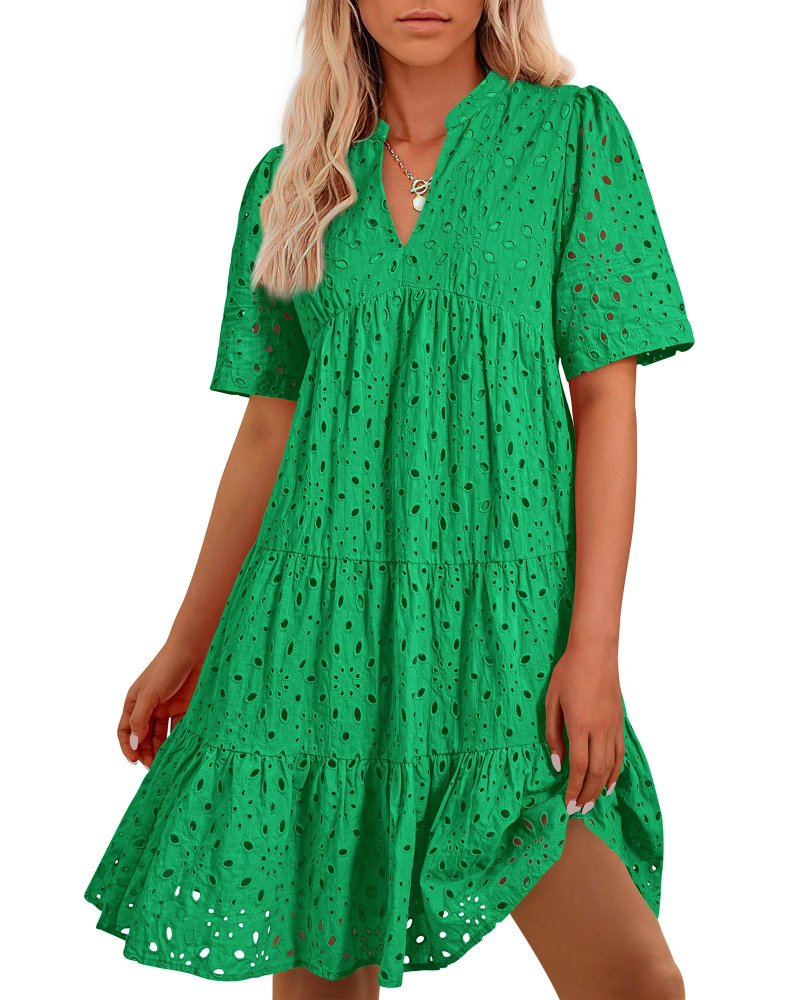 Abito Bohemien da Donna Riley – Abito Corto con Scollo a V, Pizzo Ricamato e Volant