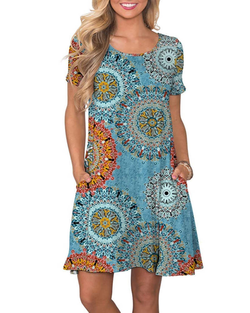 Mabel Robe T-Shirt Femme Été – Col Rond Manches Courtes & Poches