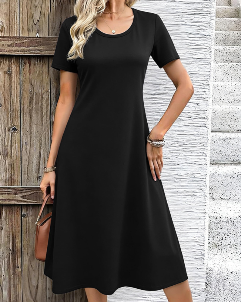 Briony Midikleid mit Blumenmuster für Damen – Kleid mit Rundhalsausschnitt, kurzen Ärmeln und weiter Passform