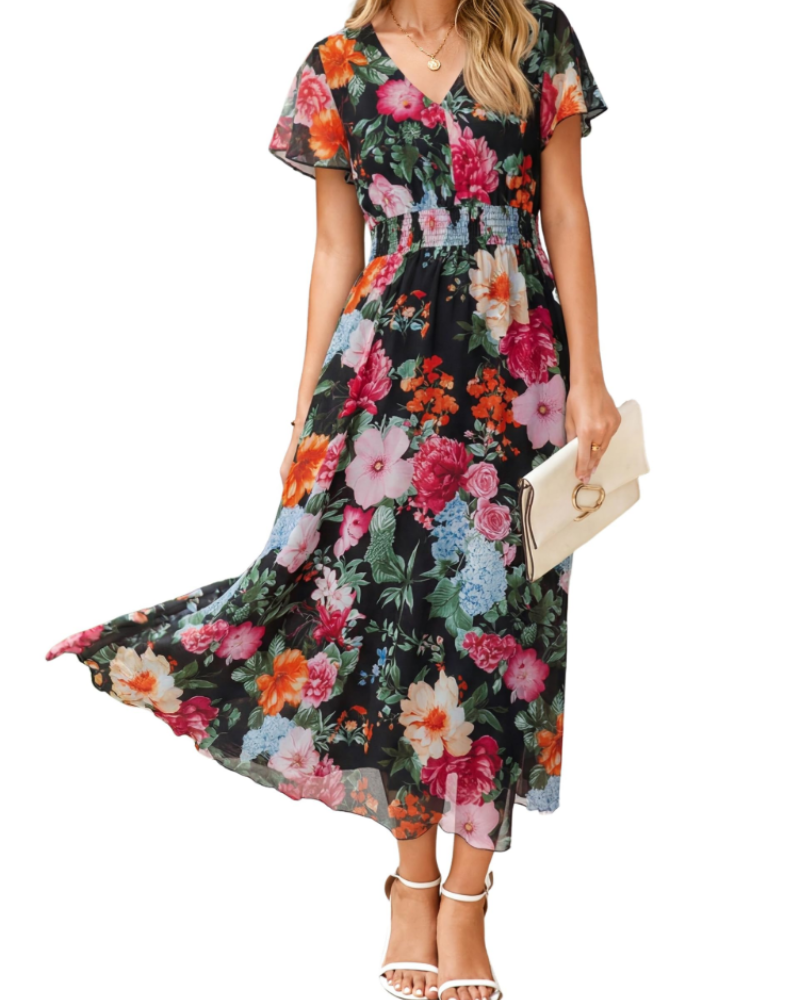 Vestido Isabella Fleurie para Mulher – Vestido Boémio Midi Longo Elegante com Decote em V