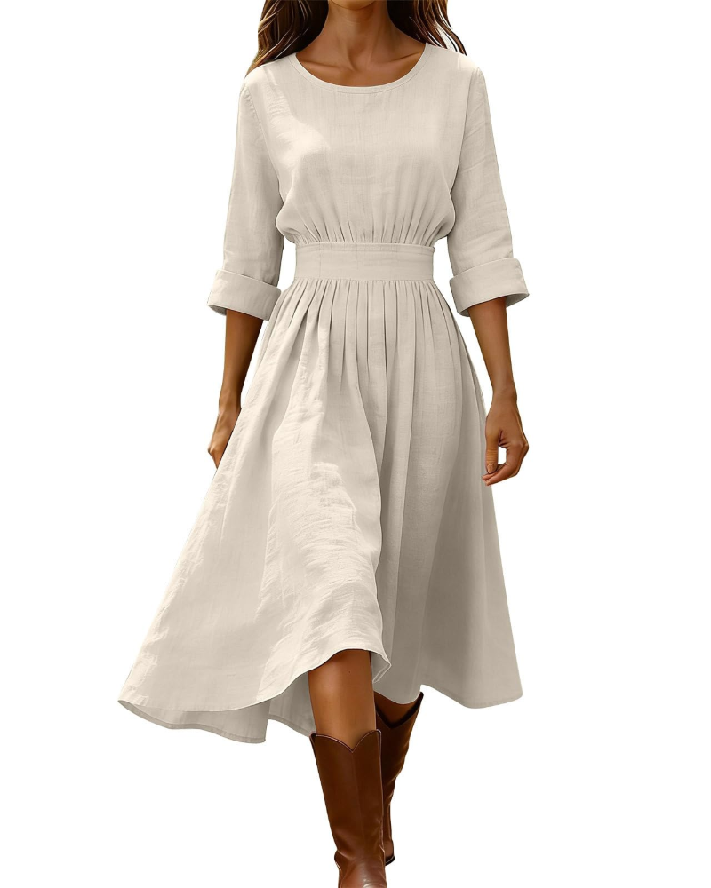 Sadie Robe Longue Femme Été – Lin Coton Col V Boutons & Poche