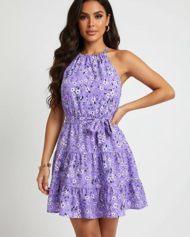 Cressida Damenkleid – Maxikleid mit Neckholder und zum Binden, eleganter Rock mit Volants