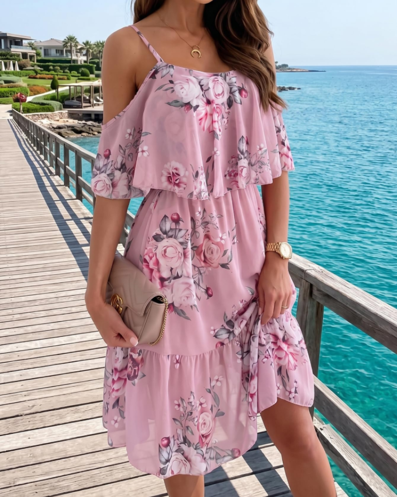 Evelyn Mini Floral Dress for Women – Summer Off-Shoulder Dress with Ruffles
