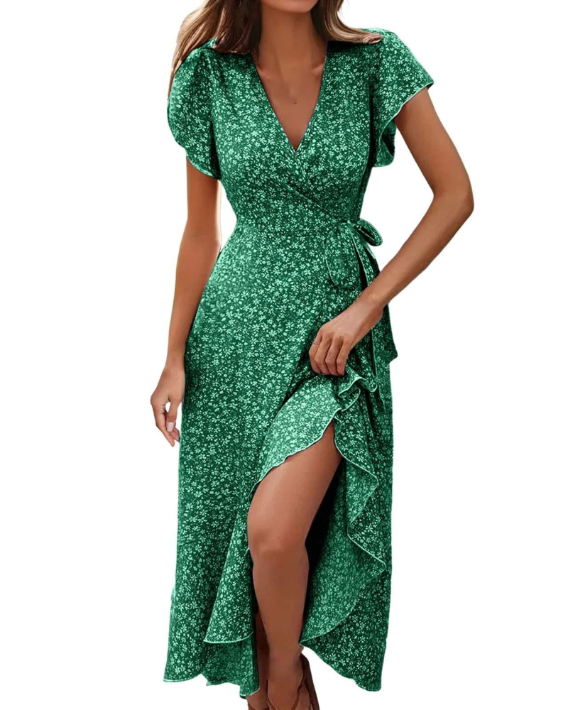 Celeste Robe Midi Fleurie Femme – Robe Col V Taille Empire avec Ceinture