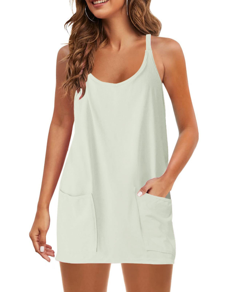 Skylar Sportjurk Dames – Korte Tennisjurk met Spaghettibandjes, Ingebouwde Short en Zakjes
