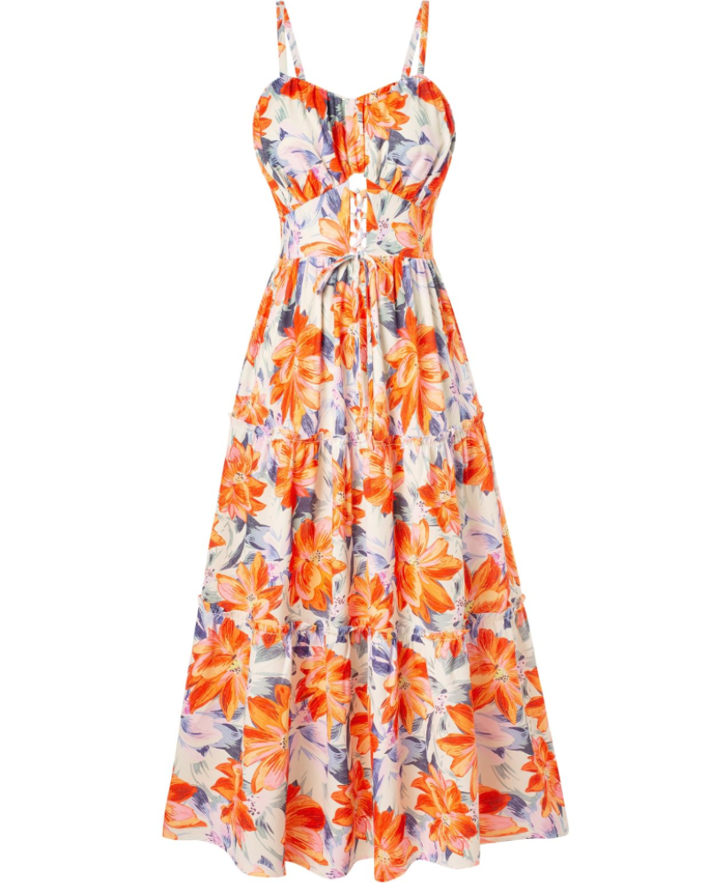 Kayla Robe Midi Femme Été – Florale Bretelles Réglables & Poches