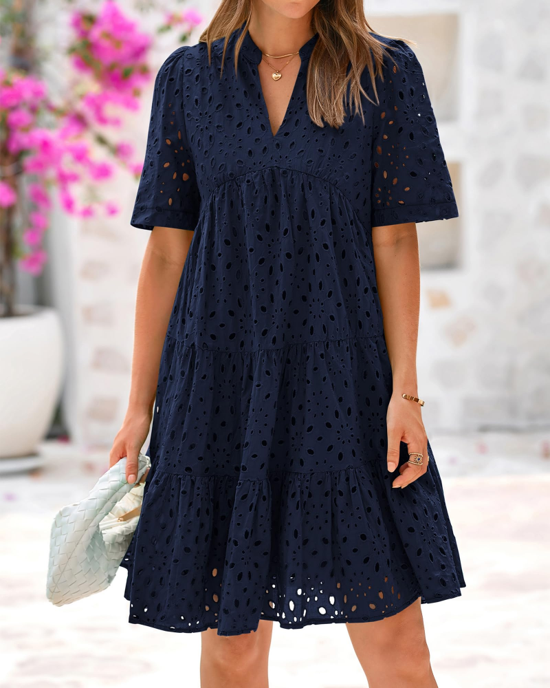 Abito Bohemien da Donna Riley – Abito Corto con Scollo a V, Pizzo Ricamato e Volant