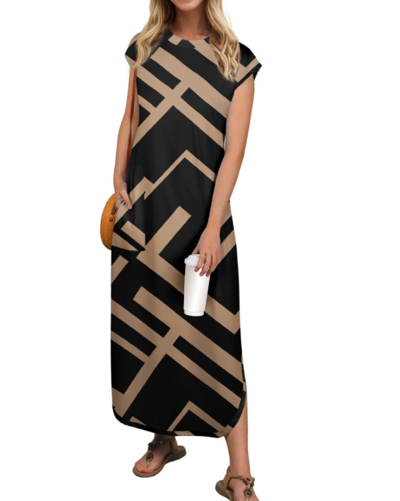 Aubrey Robe Maxi Femme Été – Sans Manches Col Rond & Poches