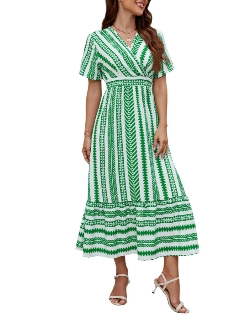 Elsie Damen Sommerkleid – Gestreifter V-Ausschnitt, A-Linien-Schnitt mit Taschen