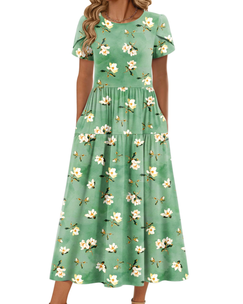 Vestido Maxi Bohemio Olivia para Mujer – Vestido Largo Floral Corte A con Bolsillos