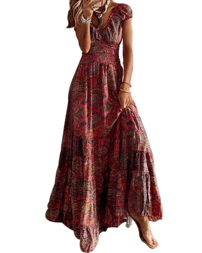 Charl Robe Maxi Femme Été – Fleurie Col V Manches Courtes