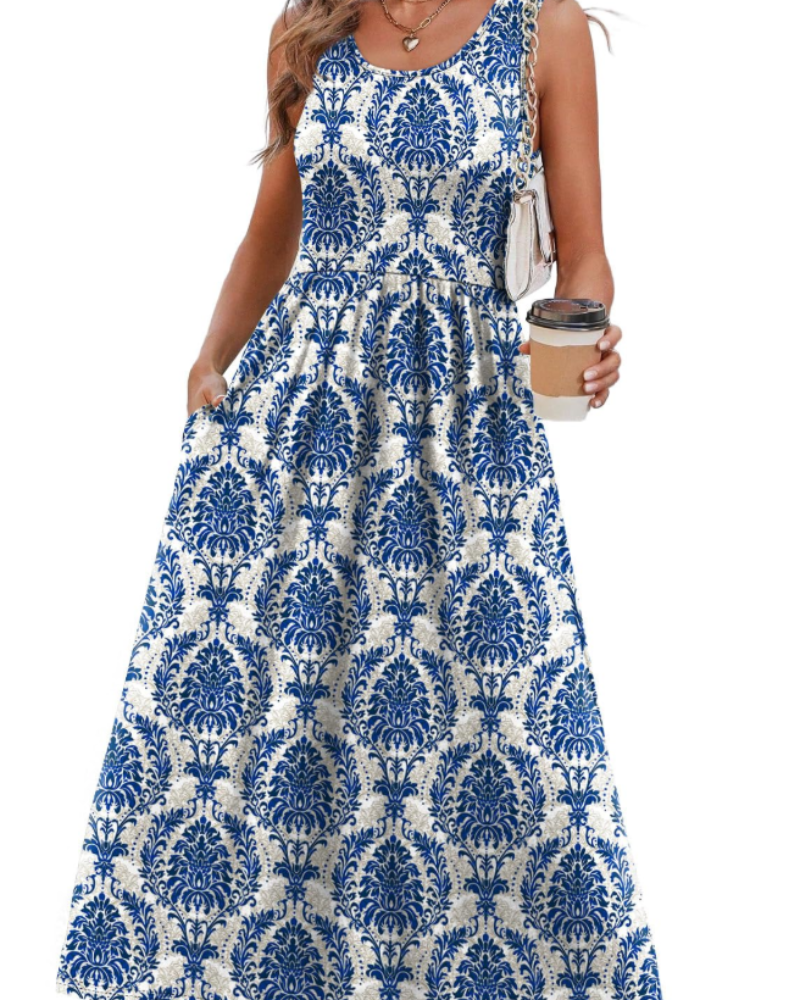 Clementine Damen-Sommerkleid – Midikleid mit U-Ausschnitt und Taschen, fließend
