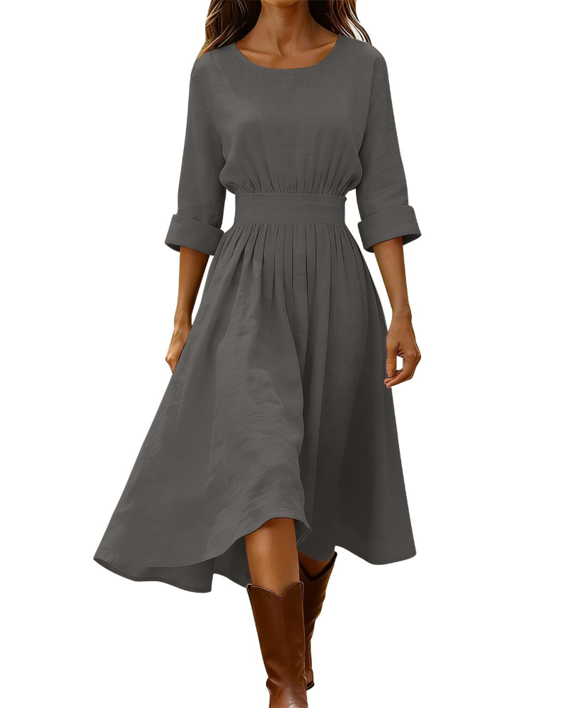 Sadie Robe Longue Femme Été – Lin Coton Col V Boutons & Poche