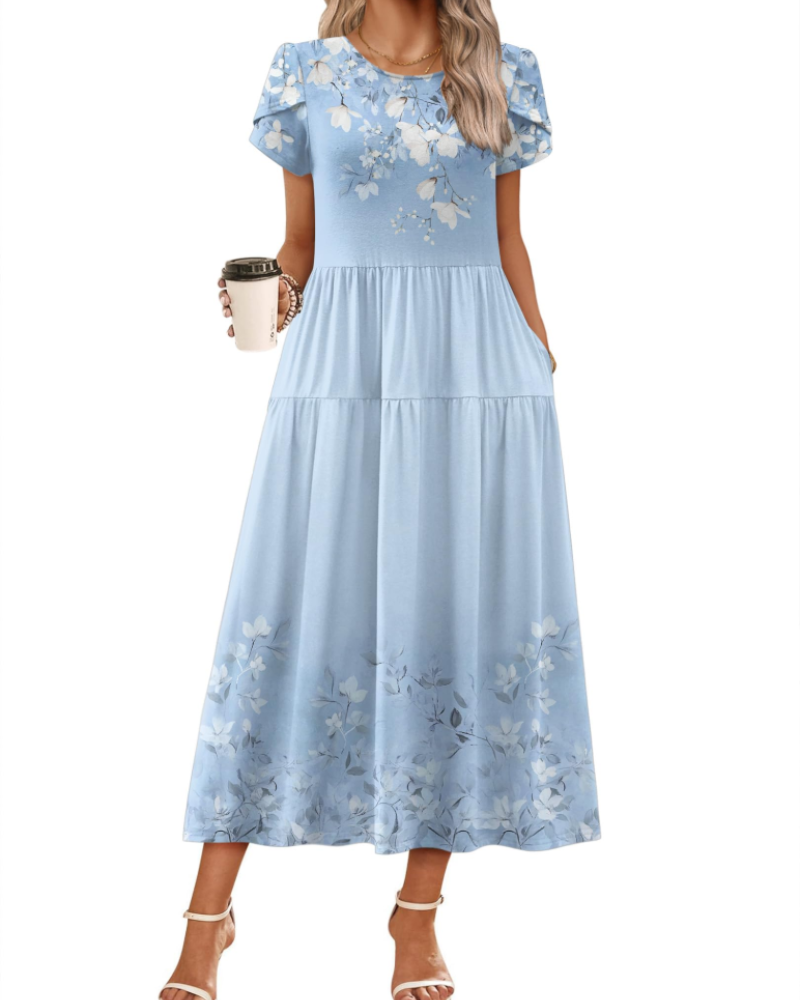Vestido Maxi Bohemio Olivia para Mujer – Vestido Largo Floral Corte A con Bolsillos