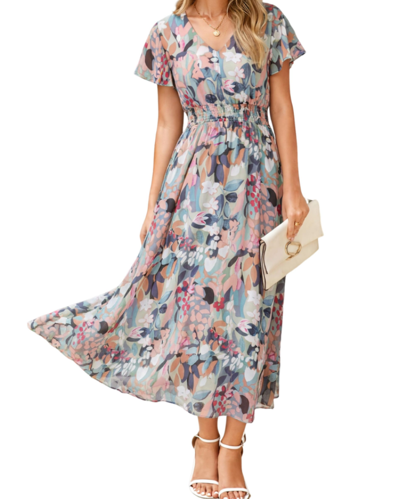 Vestido Isabella Fleurie para Mulher – Vestido Boémio Midi Longo Elegante com Decote em V