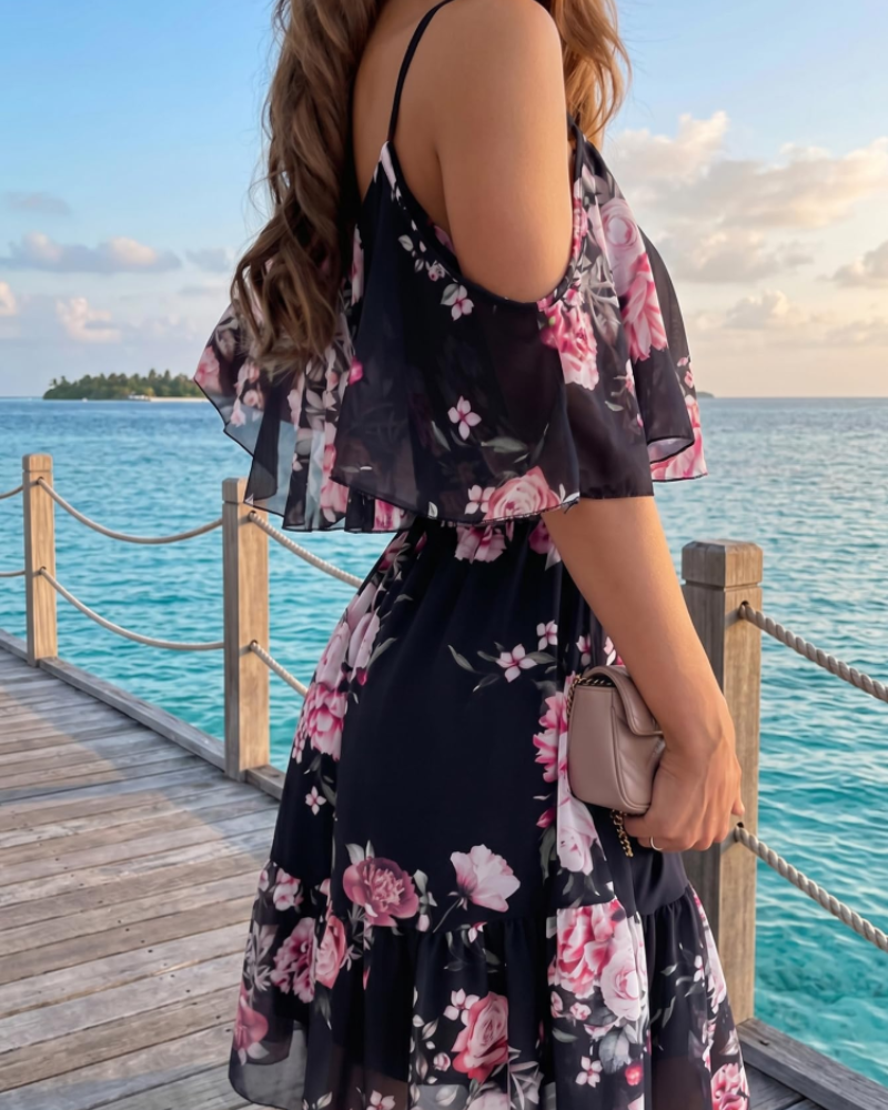 Evelyn Mini Floral Dress for Women – Summer Off-Shoulder Dress with Ruffles