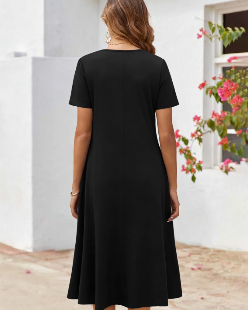 Briony Midikleid mit Blumenmuster für Damen – Kleid mit Rundhalsausschnitt, kurzen Ärmeln und weiter Passform