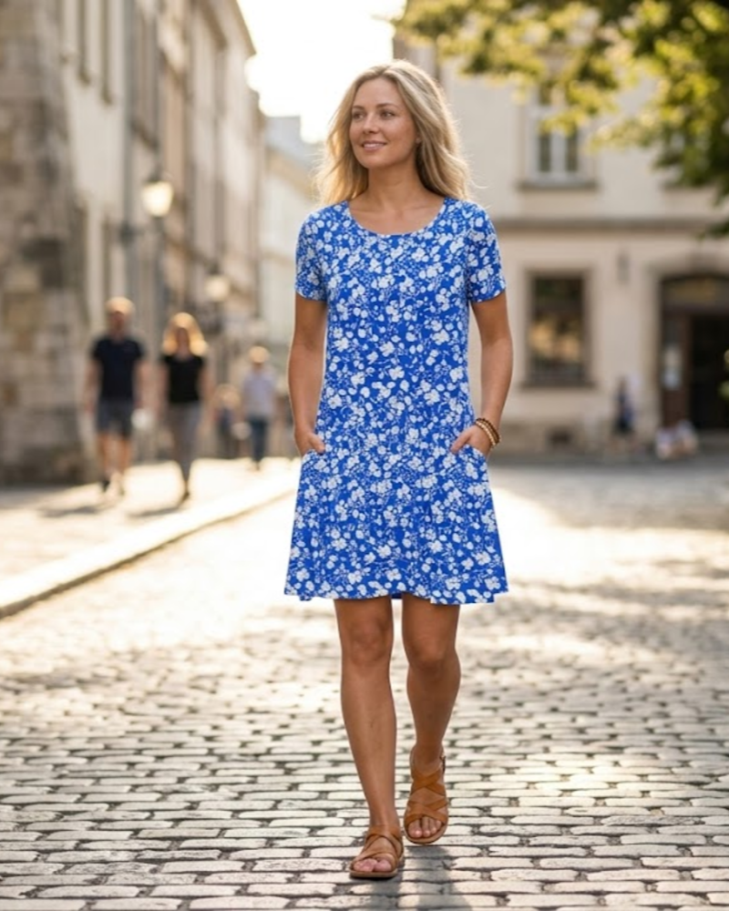 Mabel Robe T-Shirt Femme Été – Col Rond Manches Courtes & Poches
