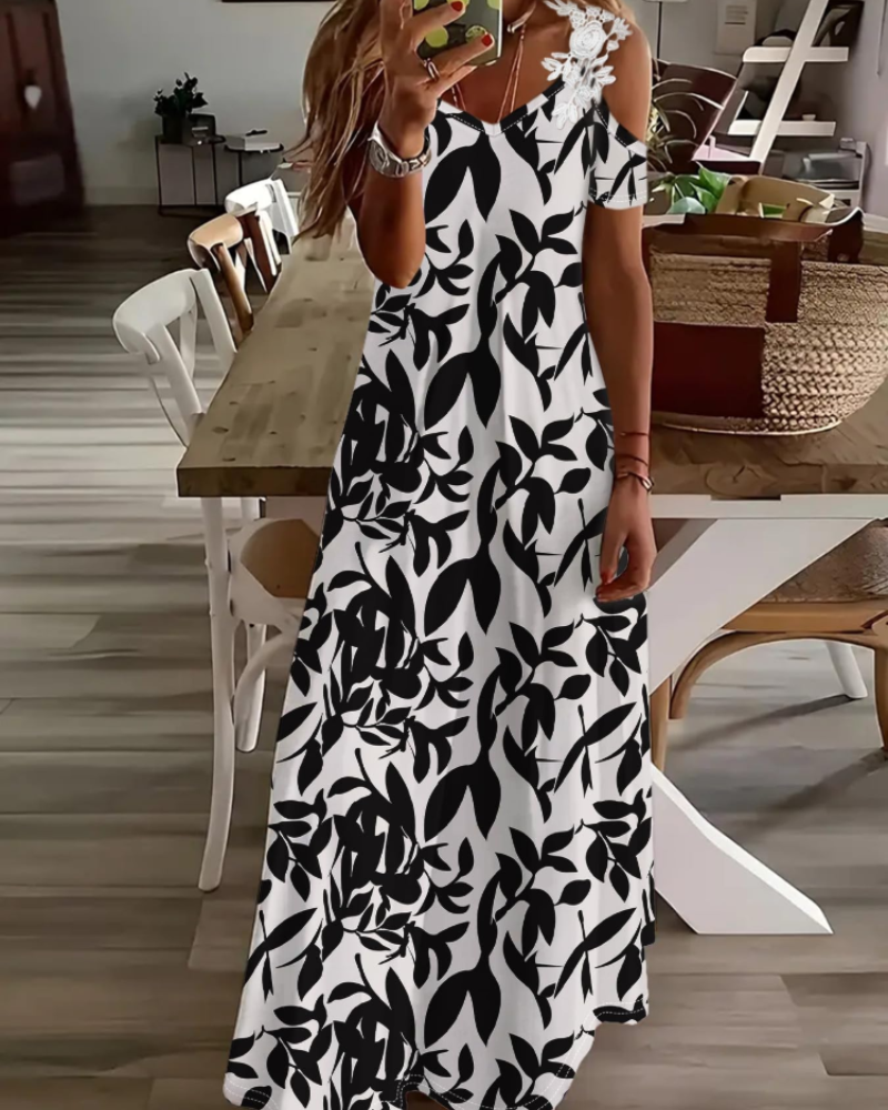 Annalise Robe Fleurie Femme – Robe Épaules Dénudées Col V Fluide d'Été