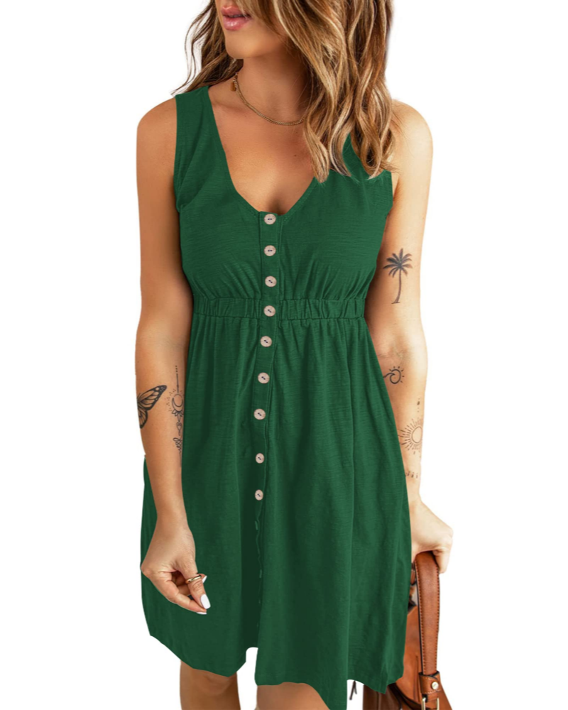 Mila Robe Femme Sans Manches – Robe Trapèze Col V avec Poches pour l’Été