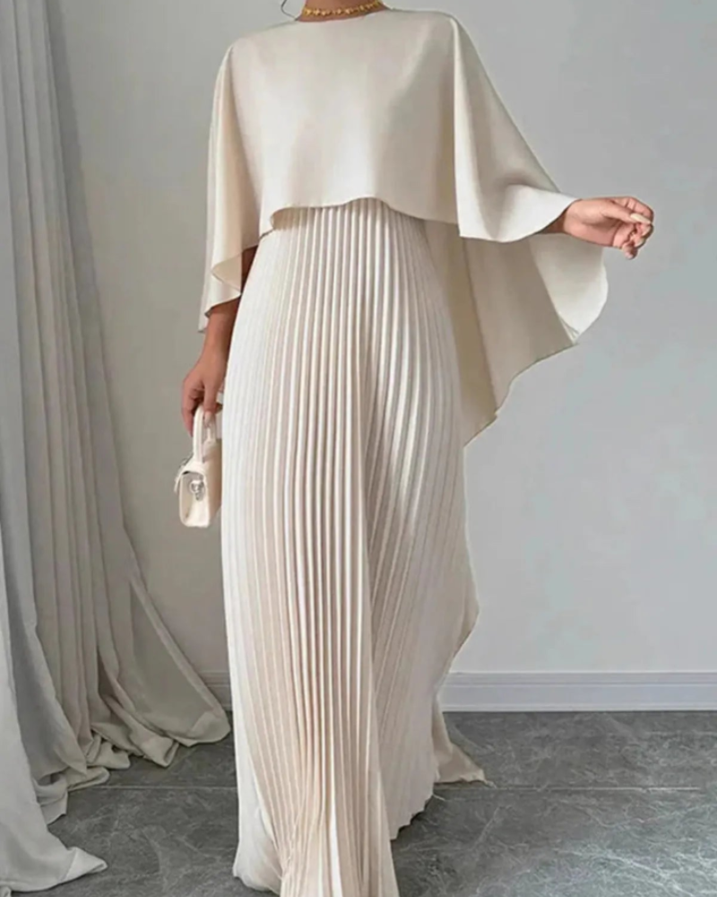 Maxi-jurk Genevieve voor dames – lange jurk met vloeiende cape en elegante geplooide rok