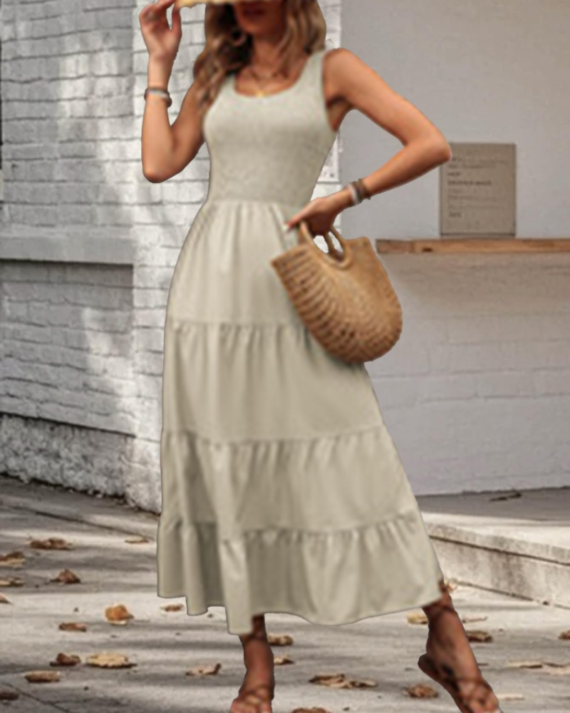 Scarlett Robe Midi Femme – Robe Sans Manches Col Carré à Volants Élégante