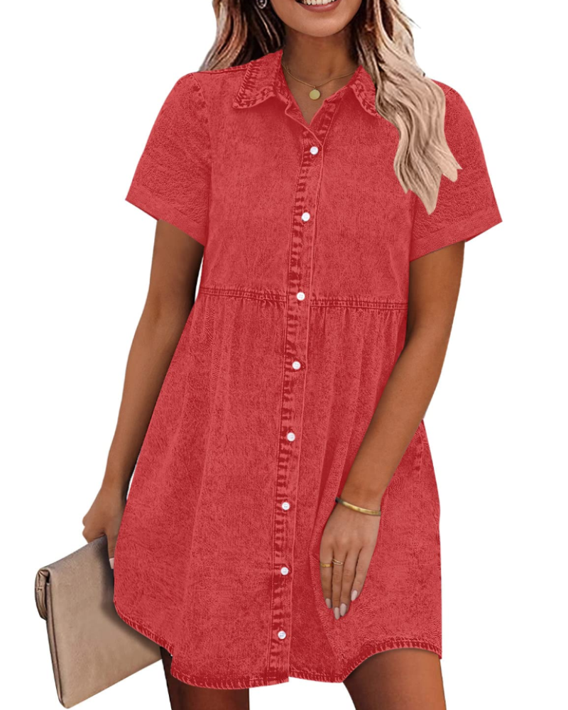 Vestido Camisón Emma para Mujer en Denim – Vestido Babydoll Abotonado con Volantes Superpuestos