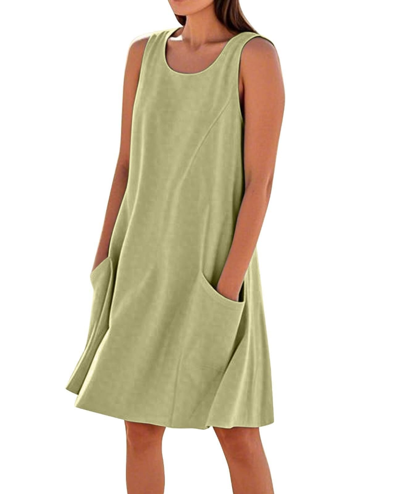 Ellai Robe Été Femme – Coton Sans Manches Longueur Genou avec Poches