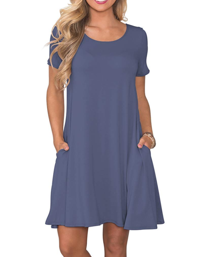 Mabel Robe T-Shirt Femme Été – Col Rond Manches Courtes & Poches