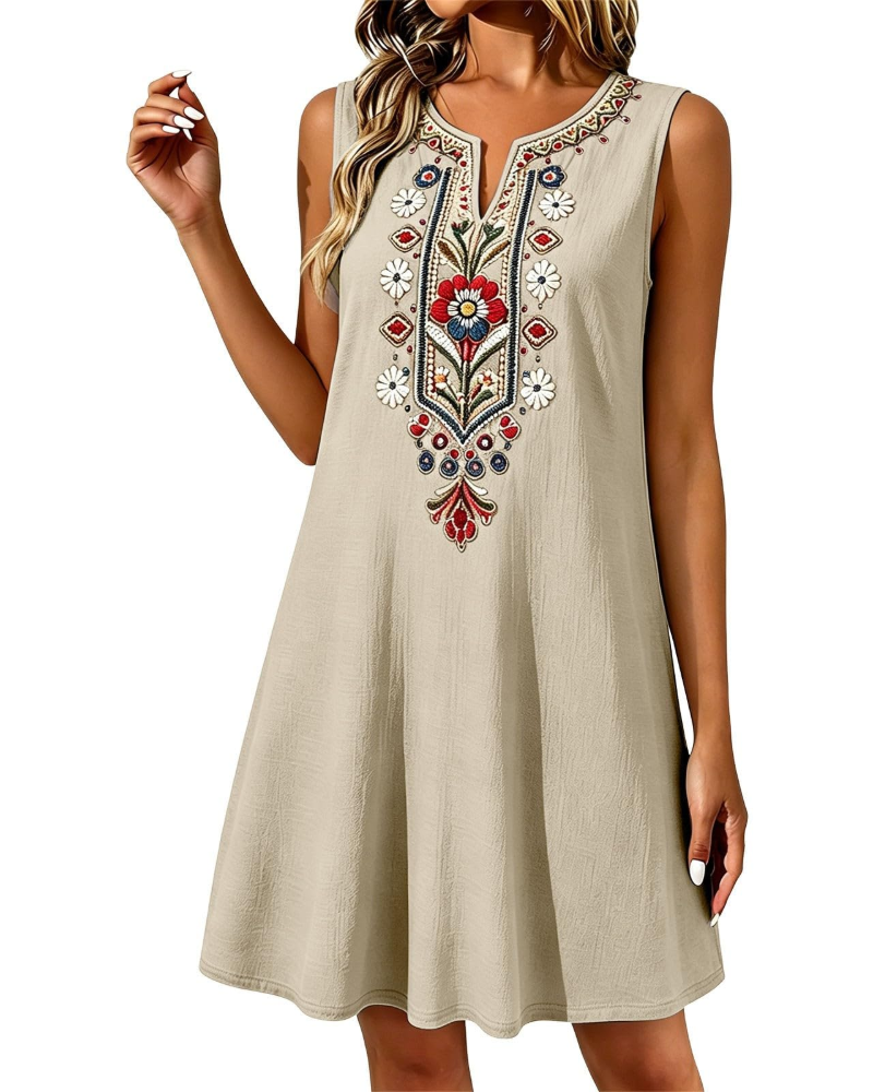 Vestido Longo Feminino de Verão Rachel – Linho Algodão Sem Mangas e com Bolsos