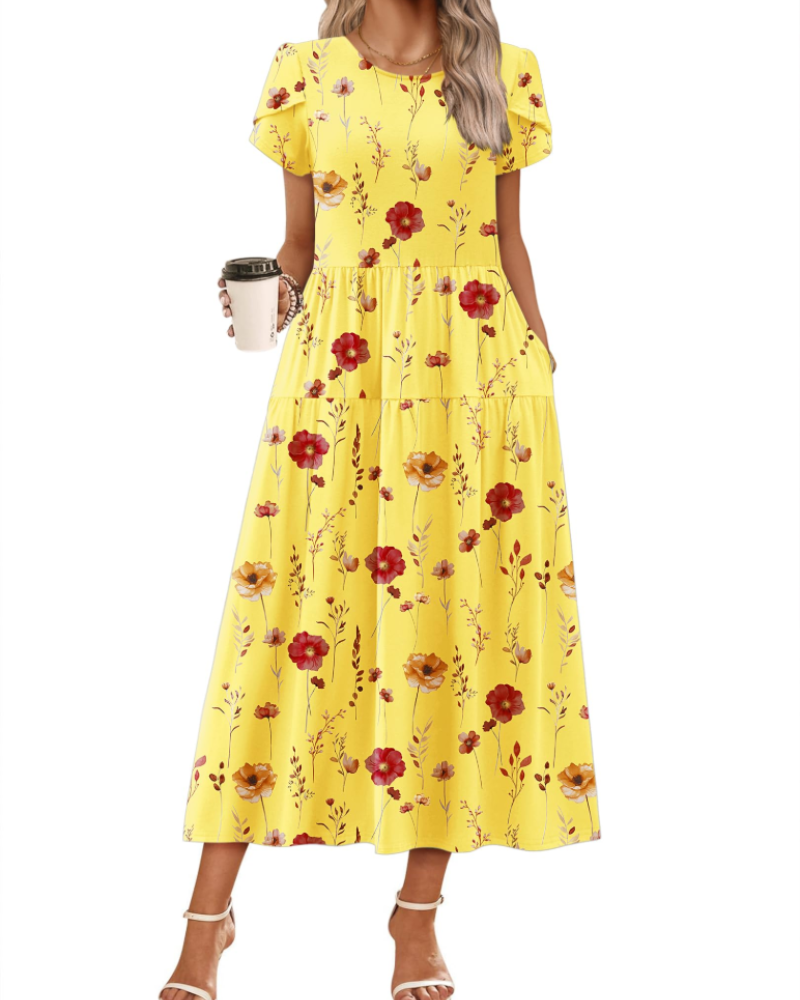 Vestido Maxi Bohemio Olivia para Mujer – Vestido Largo Floral Corte A con Bolsillos