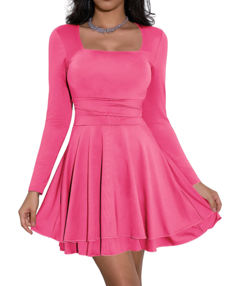 Cicy Robe Mini Dámské – Čtvercový Výstřih, Dlouhé Rukávy, Korzet a Volánky