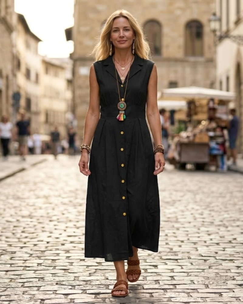 Avery Robe Femme Été – Lin Coton Sans Manches Boutonnée Bohème