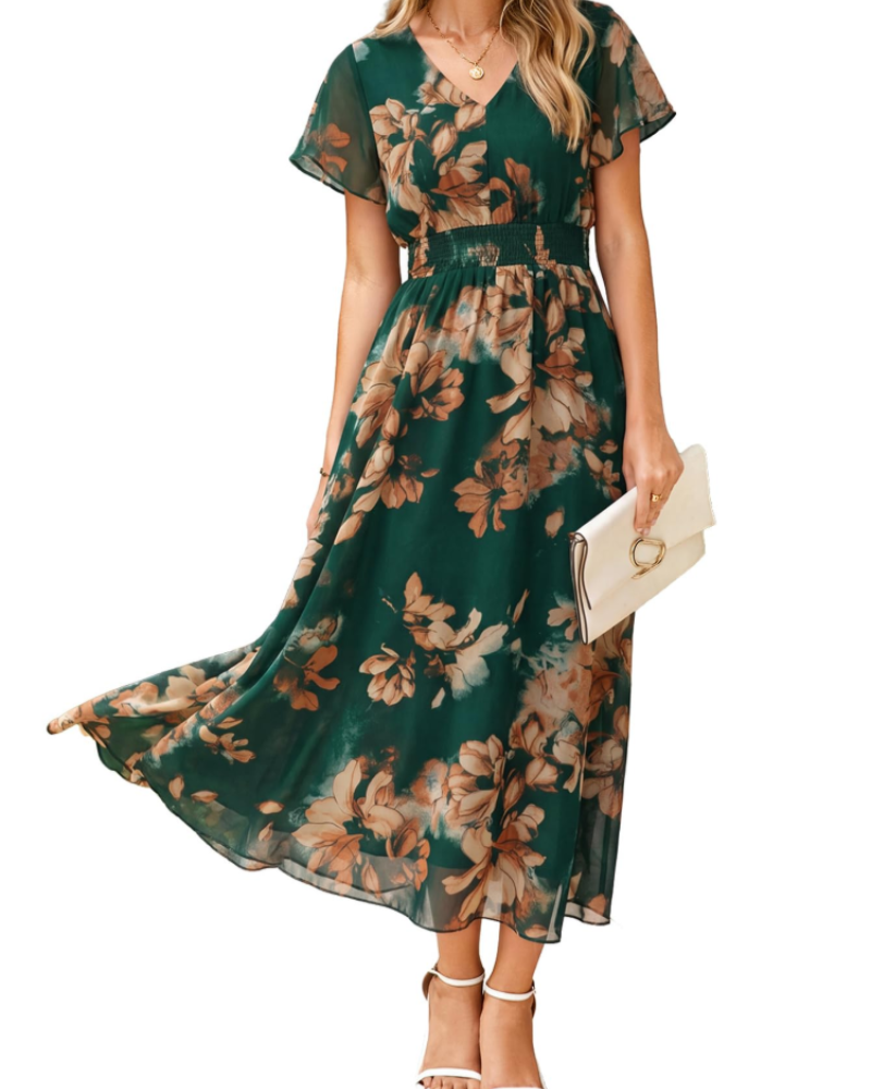Vestido Isabella Fleurie para Mulher – Vestido Boémio Midi Longo Elegante com Decote em V
