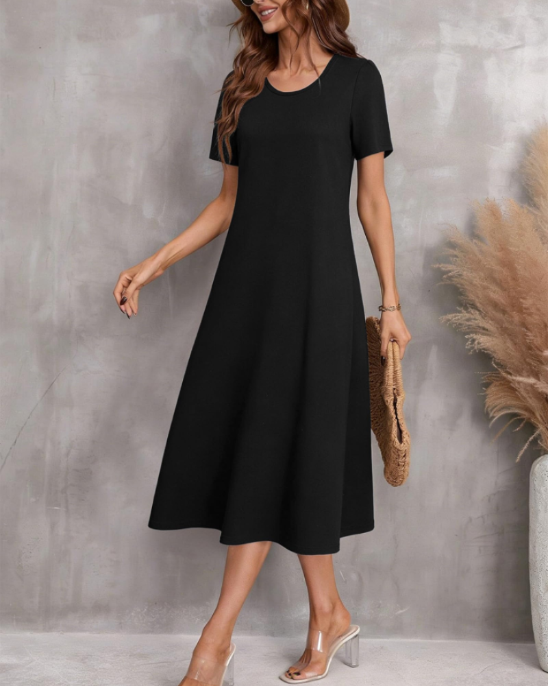 Briony Midikleid mit Blumenmuster für Damen – Kleid mit Rundhalsausschnitt, kurzen Ärmeln und weiter Passform