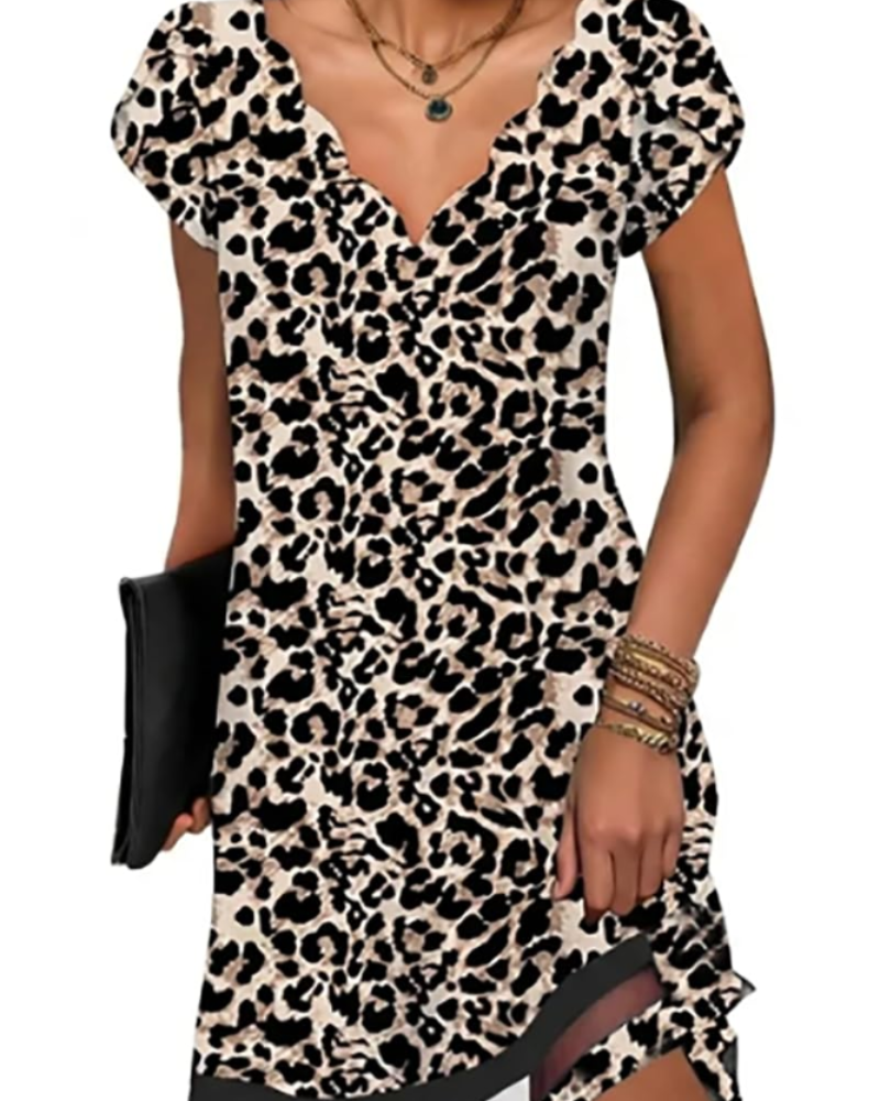 Natalia Mini-Kleid für Damen – Bedrucktes V-Ausschnitt-Kleid mit kurzen Ärmeln für den Sommer