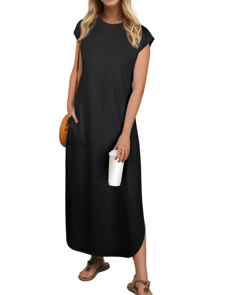 Aubrey Robe Maxi Femme Été – Sans Manches Col Rond & Poches