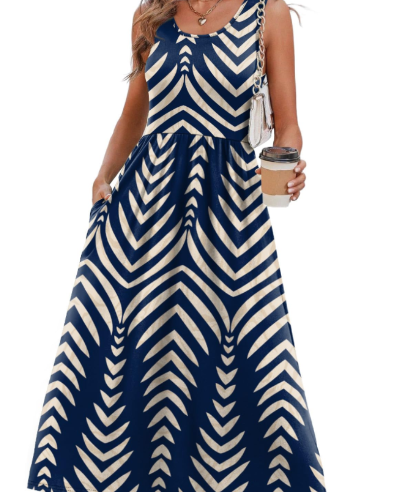 Clementine Damen-Sommerkleid – Midikleid mit U-Ausschnitt und Taschen, fließend