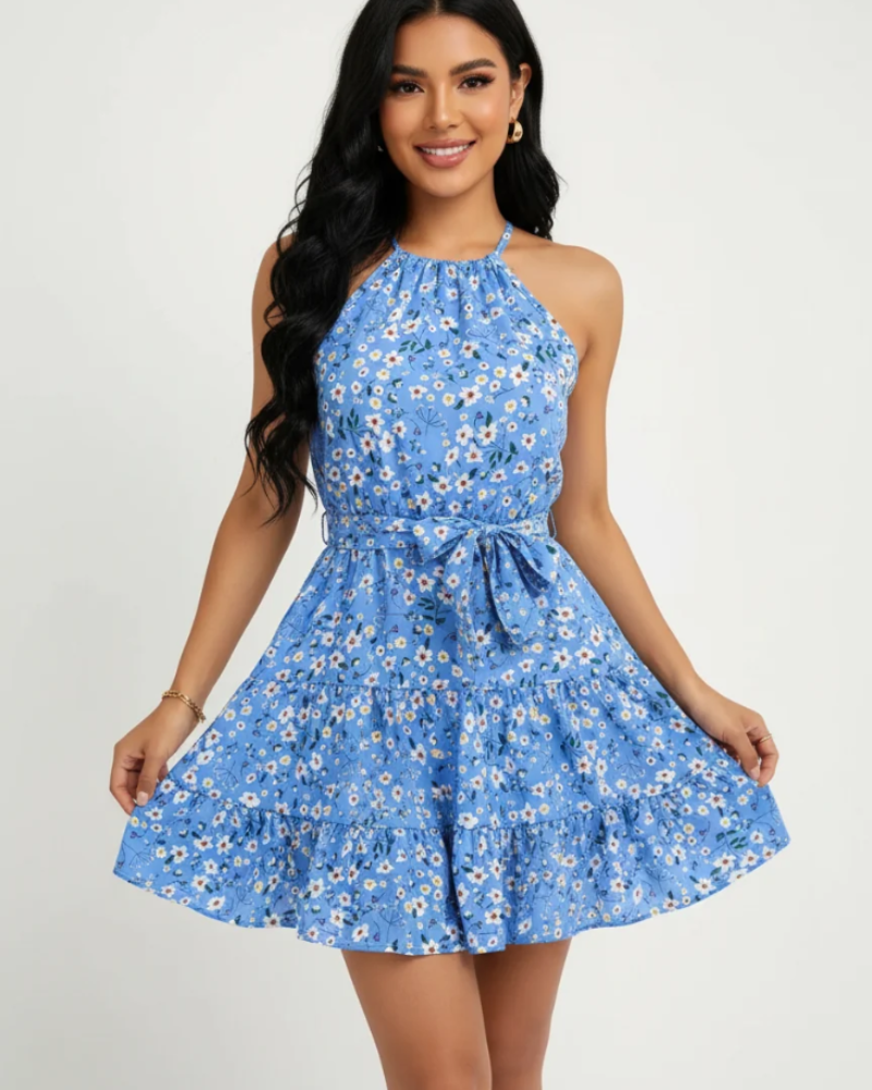 Cressida Damenkleid – Maxikleid mit Neckholder und zum Binden, eleganter Rock mit Volants