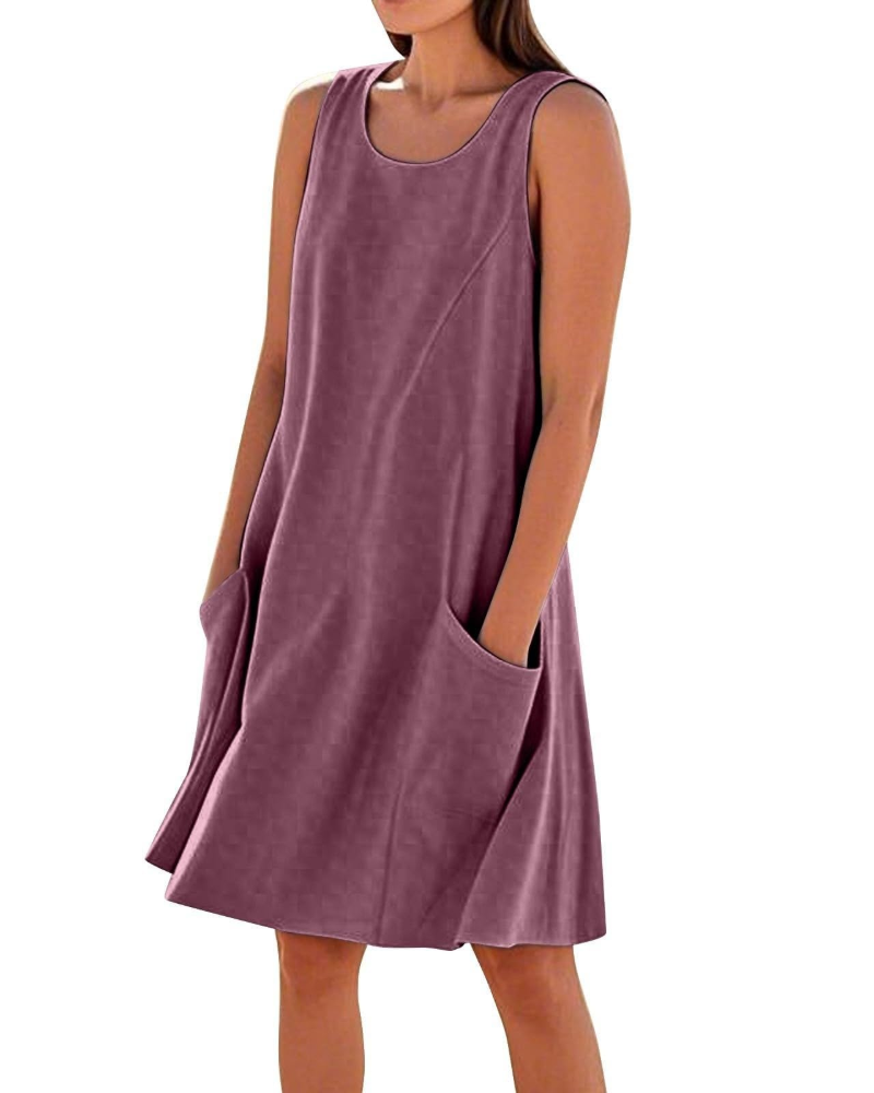 Ellai Robe Été Femme – Coton Sans Manches Longueur Genou avec Poches