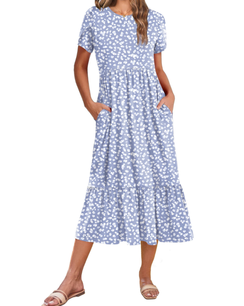 Emily Midikleid für Damen mit Volants – Sommerkleid mit ausgestelltem Schnitt, hoher Taille und Taschen