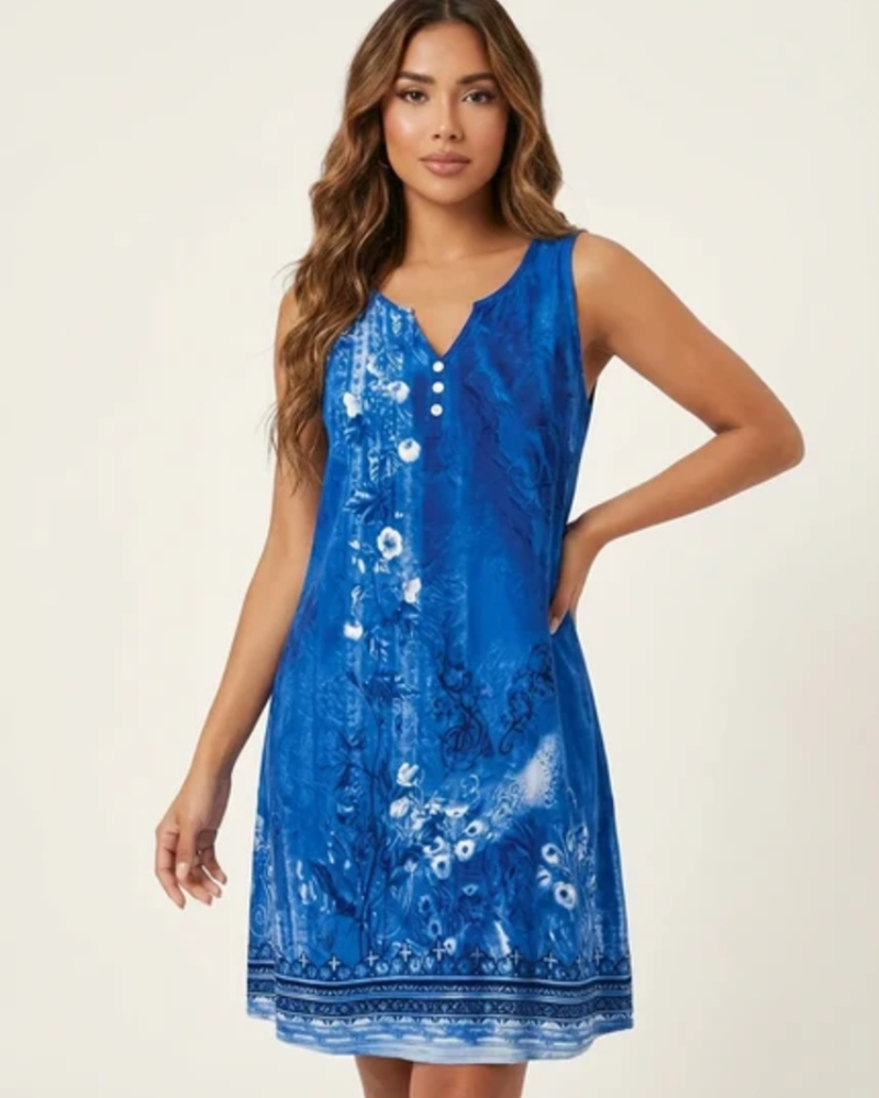 Vestido Celestine para mujer – Vestido sin mangas con estampado artístico, cuello en V, corte fluido y elegante