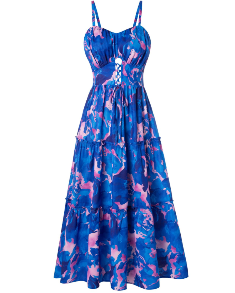 Kayla Robe Midi Femme Été – Florale Bretelles Réglables & Poches